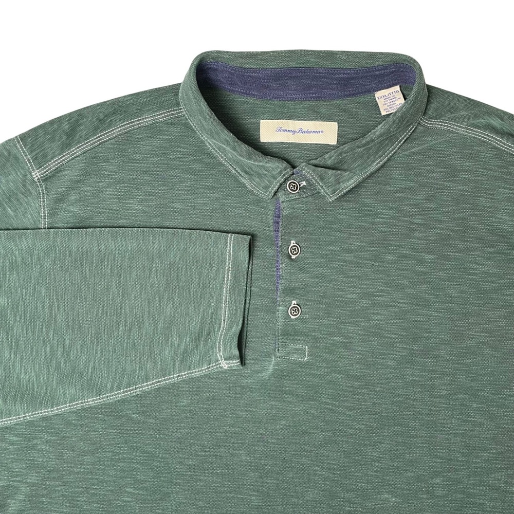 Tommy Bahama Polo Shirt Mens XXXL Green Long Sleeve Casual Island‎ Luxury